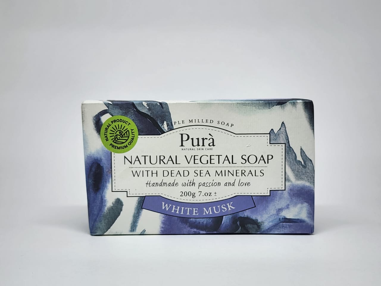 PURA Natural Vegetal Soap with Dead Sea Minerals - WHITE MUSK 200 gm (Handmade Soap)