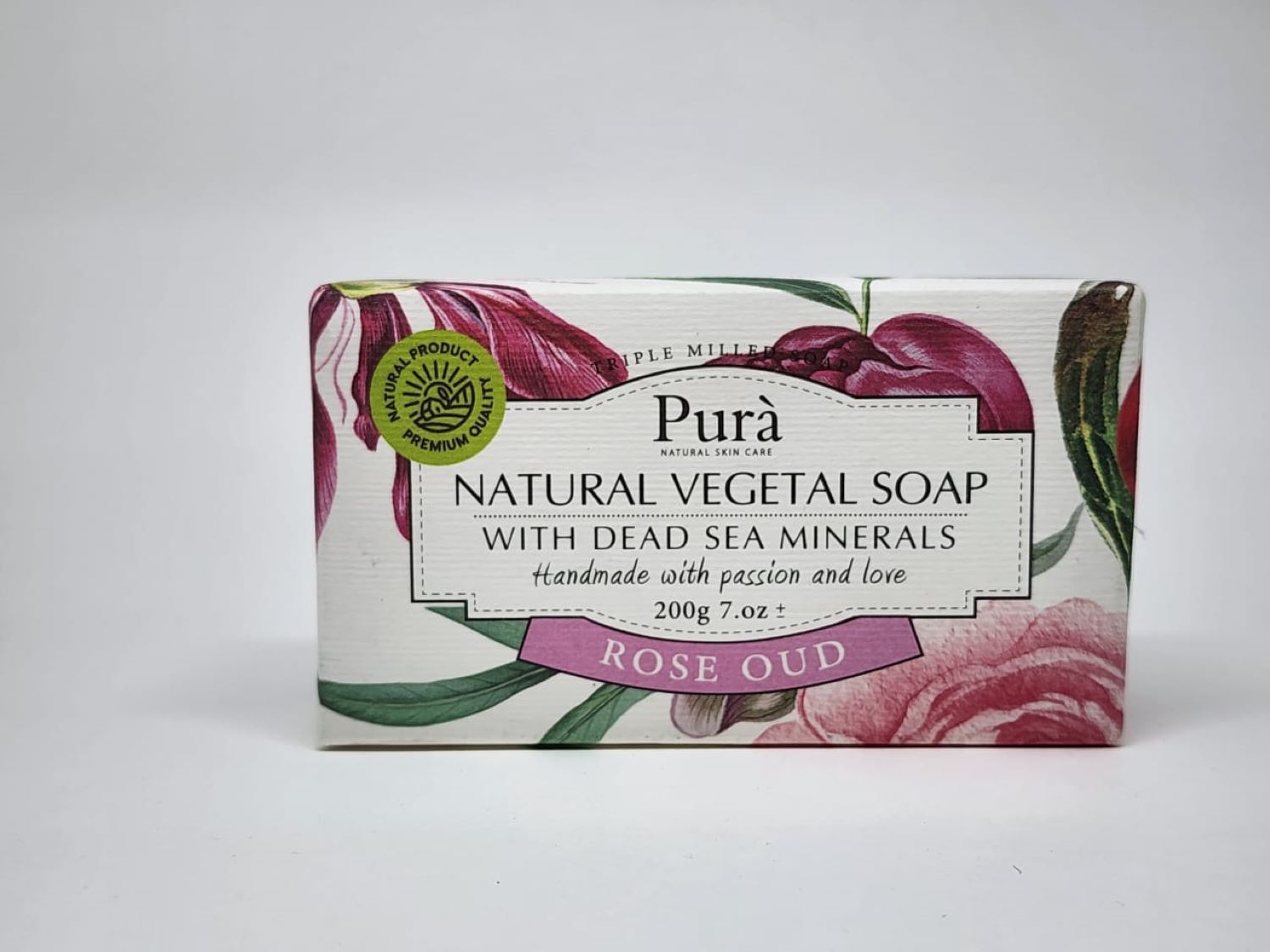 PURA Natural Vegetal Soap with Dead Sea Minerals - ROSE OUD 200 gm (Handmade Soap)