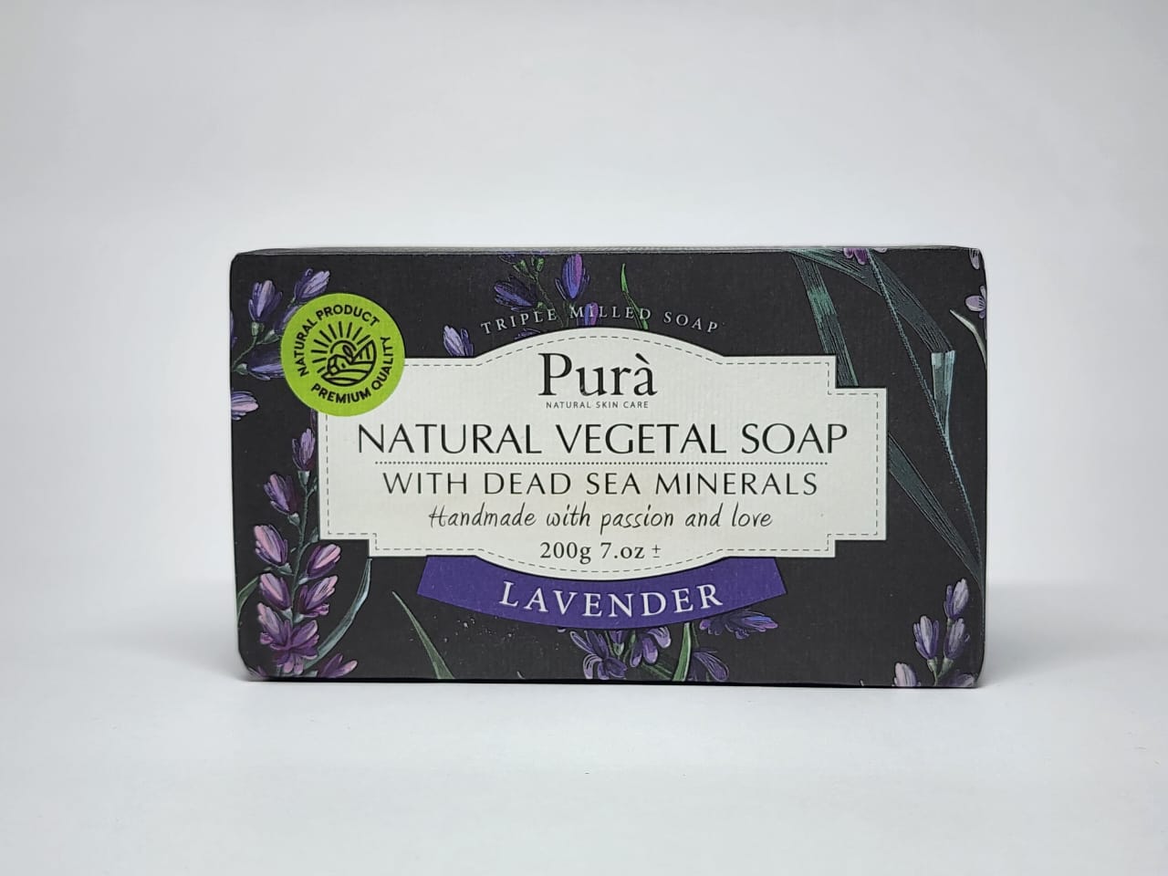 PURA Natural Vegetal Soap with Dead Sea Minerals - LAVENDER 200 gm (Handmade Soap)