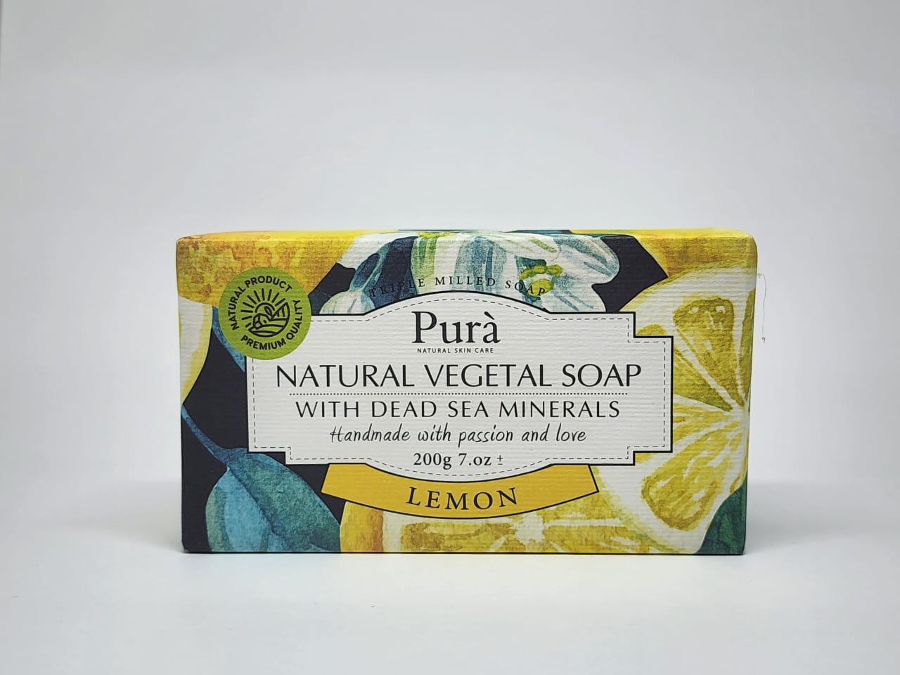 PURA Natural Vegetal Soap with Dead Sea Minerals - LEMON 200 gm (Handmade Soap)