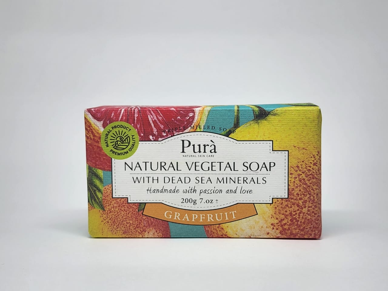PURA Natural Vegetal Soap with Dead Sea Minerals - GRAPEFRUIT 200 gm (Handmade Soap)