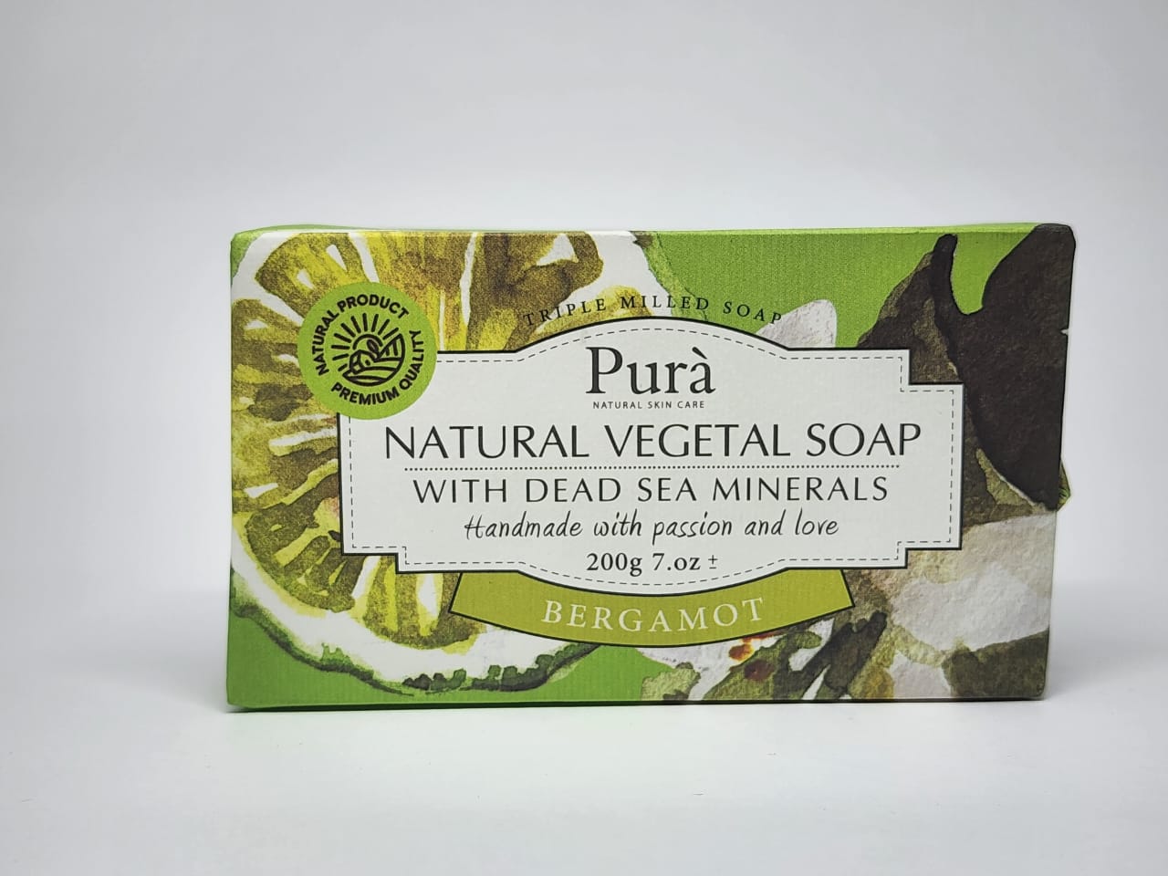 PURA Natural Vegetal Soap with Dead Sea Minerals - BERGAMOT 200 gm (Handmade Soap)